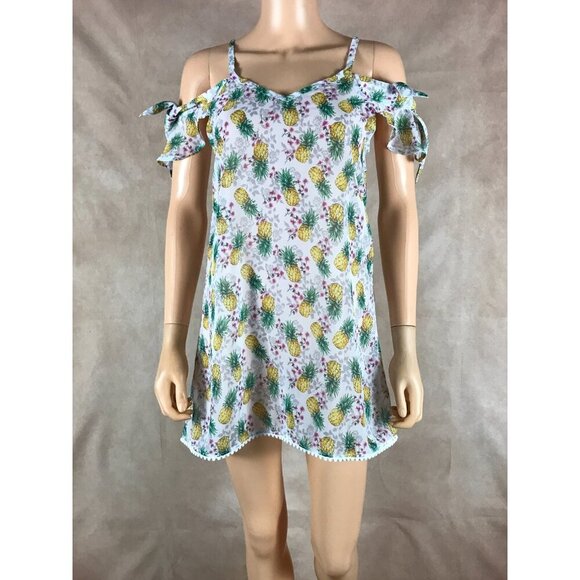 MIKEN SWIM Pineapple Print Cold-Shoulder Chiffon Cover-Up Dress NWT XS - Picture 3 of 6